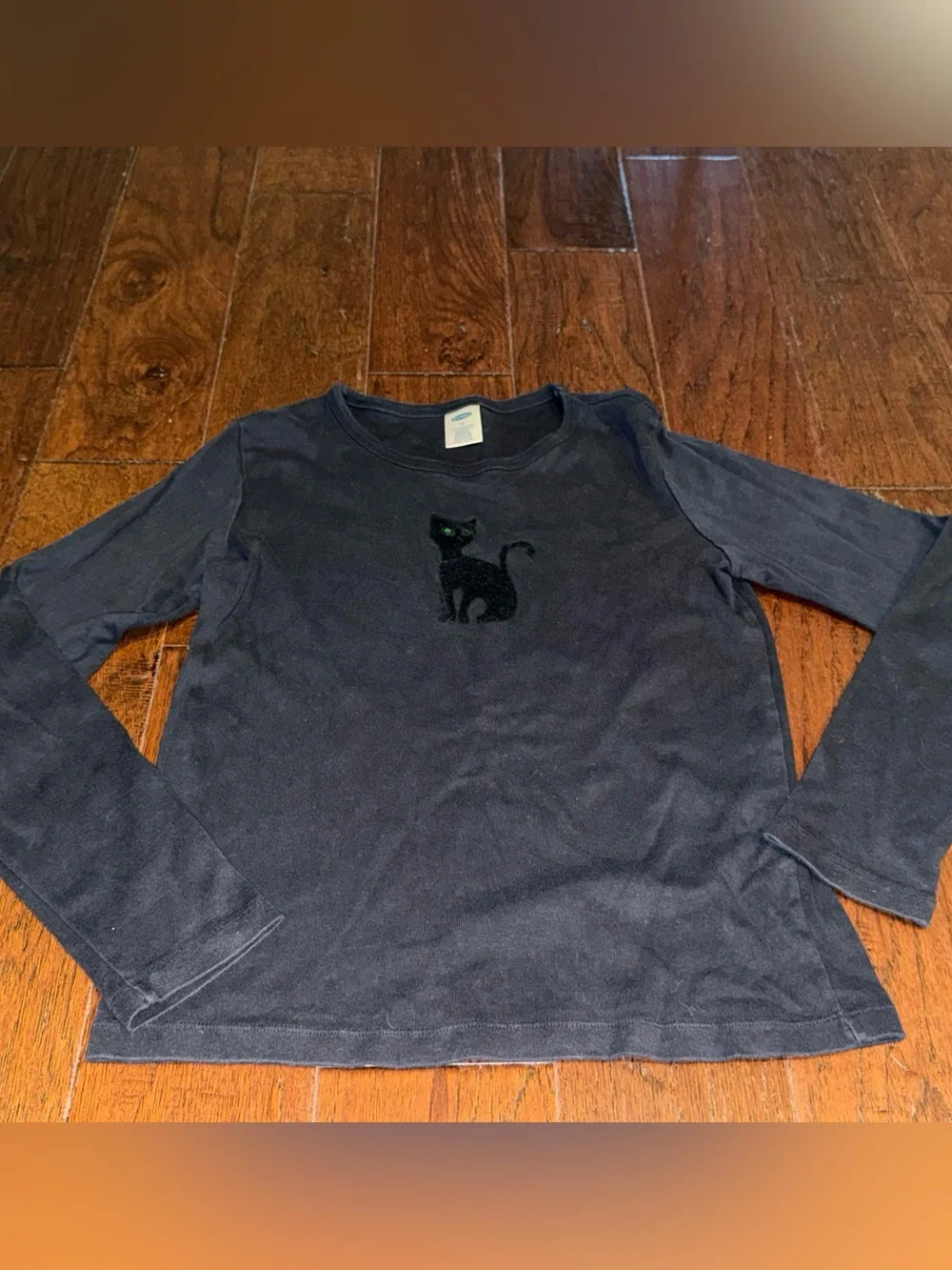 NWOT Old Navy black cat long sleeve cotton shirt with black cat graphic, size 16